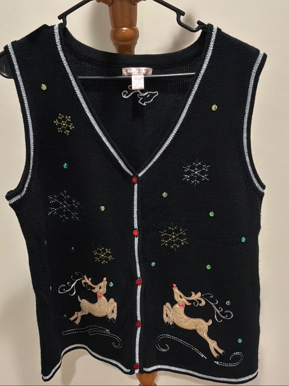 White Stag Black Reindeer Embroidered women Christmas vest size L (12-14)